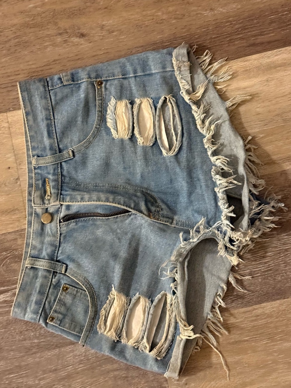 SHEIN Light Blue Distressed Denim Cutoff Shorts